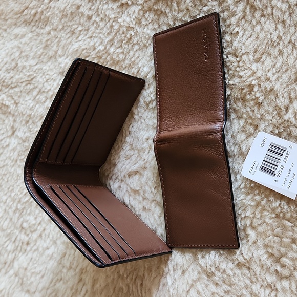 NWT Coach Men's Compact ID Dark Saddle Calf Leather 3-in-1 Wallet 🤎 - Picture 9 of 15